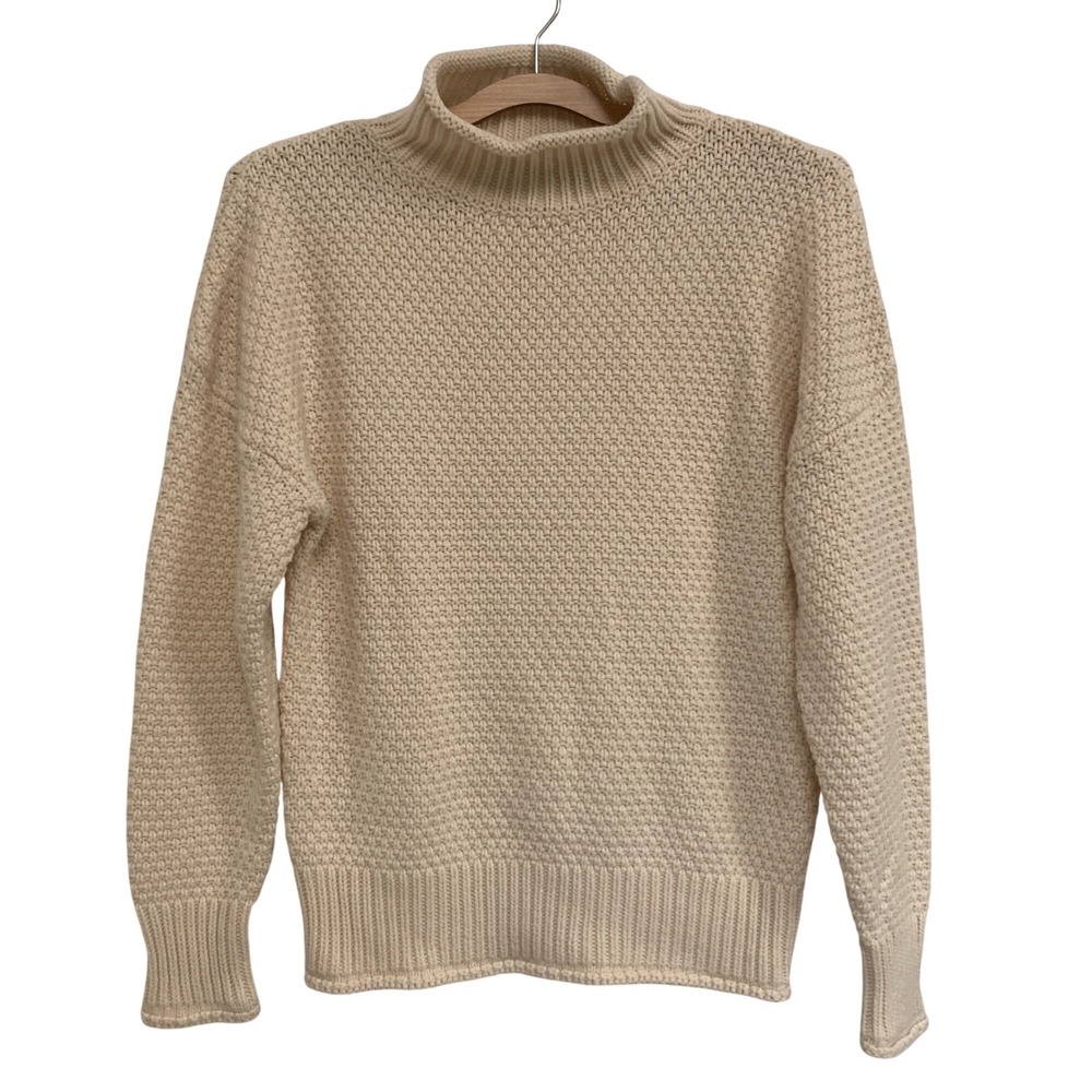 ZESICA Sweater Women's Small Beige Waffle Knit Turtleneck Pullover Cozy
